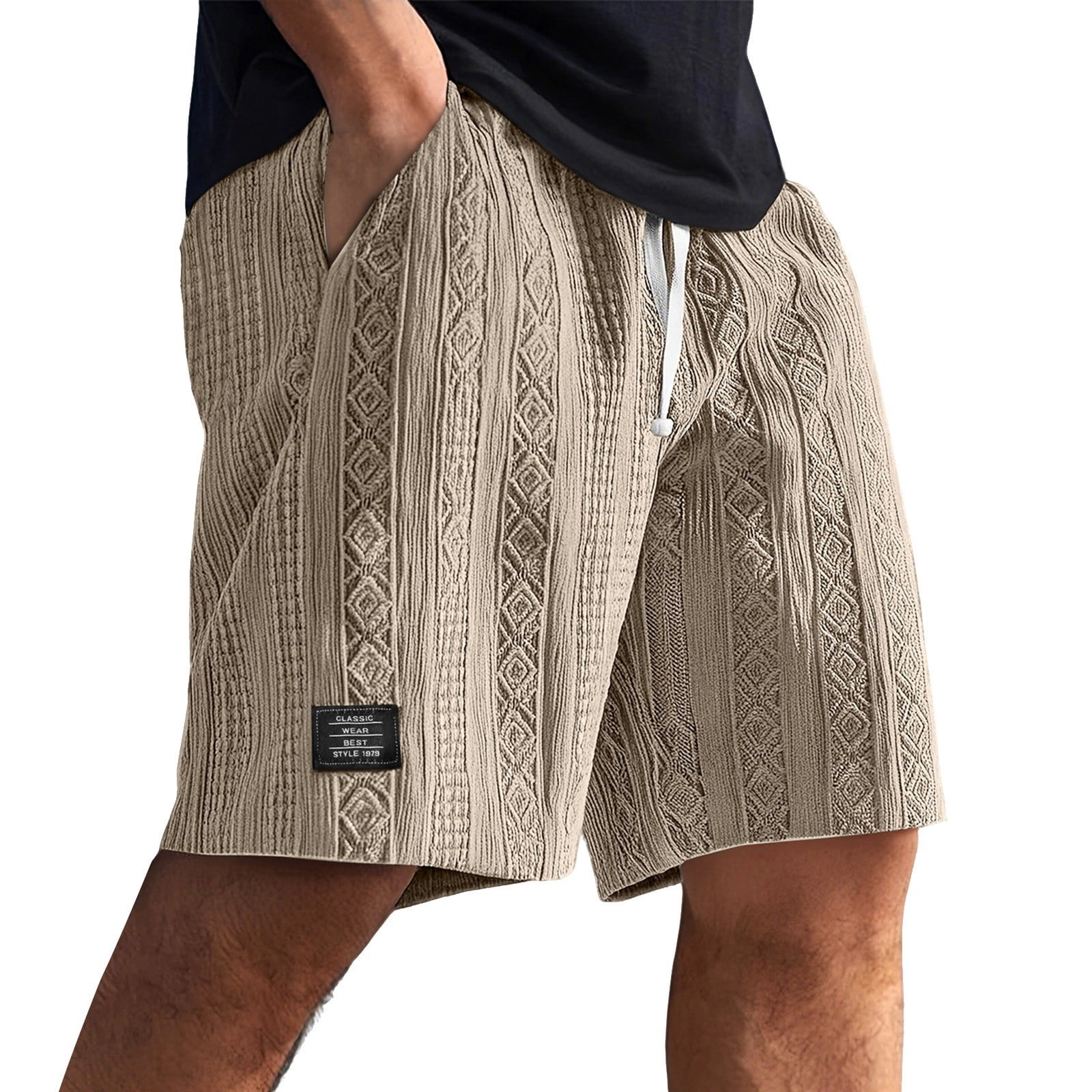 Nestiefly Crochet Men Shorts High Waisted Jacquard Textured Above