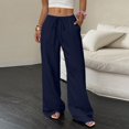 thumbnail image 1 of Nestiefly Wide Leg Linen Pants Women Casual Summer Beach Palazzo Pants High Waisted Straight Leg Lounge Trousers with Pockets Navy XL, 1 of 5