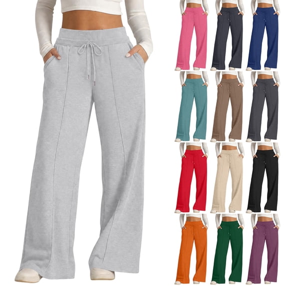 Nestiefly Wide Leg Sweatpants Women Baggy High Waist Workout Yoga Pants with Pockets | Loose Fit Drawstring Sweat Pants,Fall Clothes Dark Purple M
