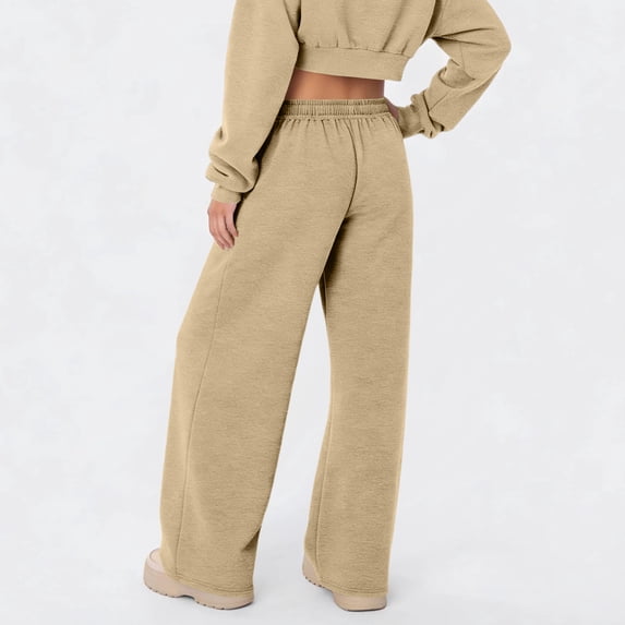 Nestiefly Wide Leg Sweatpants Women Fleece Sweat Pants Fall Spring Clothes 2026 Baggy Jogger Sweatpant with Pockets Khaki S