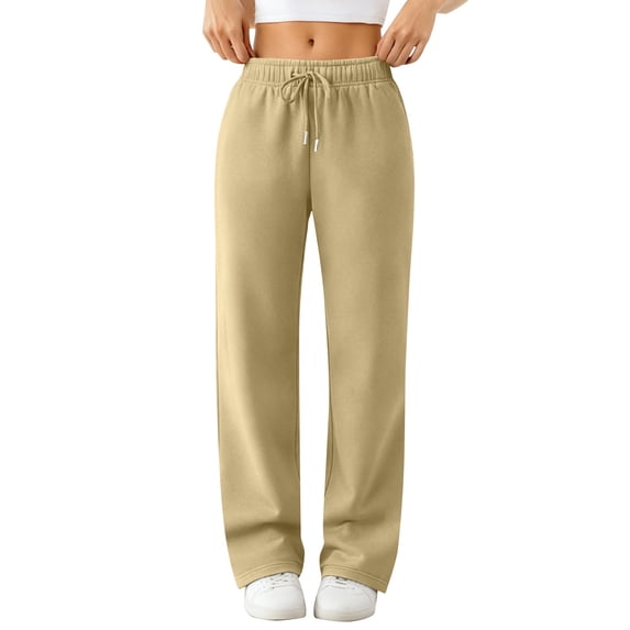 Nestiefly Wide Leg Sweatpants Women Low Rise Baggy Sweatpants Y2K Drawstring Cotton Lounge Pants Womens Fall Winter Fashion 2026 Khaki 2XL