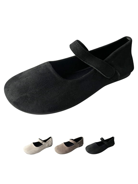 Wide Toe Box Flat Shoes Women Mary Jane Flat Shoes Ballet Flat Dress Slip On Casual Sneakers With Adjustable Straps Black US-10