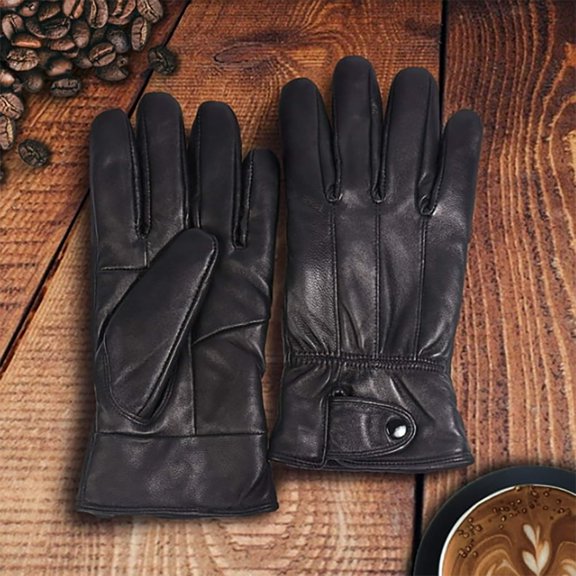 Nestiefly Winter Genuine Sheepskin Leather Gloves for Men,Black Touchscreen Glove,Driving Motorcycle Gloves with Warm Lining Black