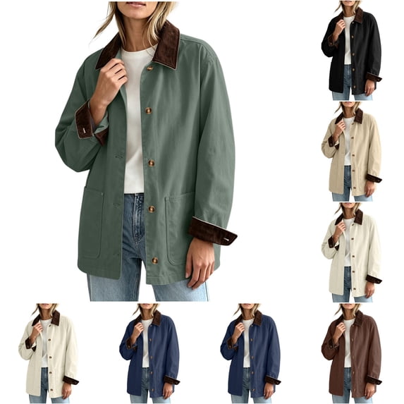 Nestiefly Women Button Down Barn Jackets Fall Fashion Lightweight Casual Office Work Shacket with Front Deep Pockets Green M