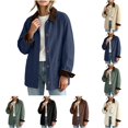 thumbnail image 1 of Nestiefly Women Button Down Barn Jackets Fall Fashion Lightweight Casual Office Work Shacket with Front Deep Pockets Navy XL, 1 of 9