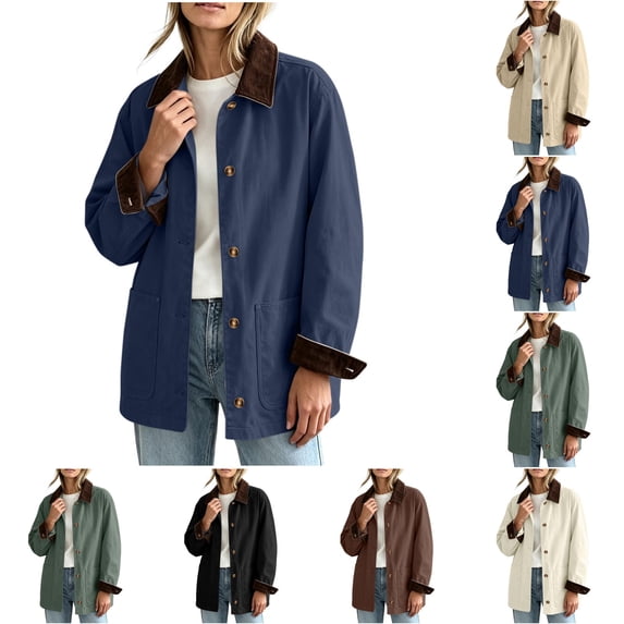 Nestiefly Women Button Down Barn Jackets Fall Fashion Lightweight Casual Office Work Shacket with Front Deep Pockets Navy XL