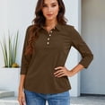 thumbnail image 1 of Nestiefly Women Polo Shirt 3/4 Length Sleeve Tops Collared Button Down Golf Tee Casual Spring Summer Work T Shirts Brown L, 1 of 5