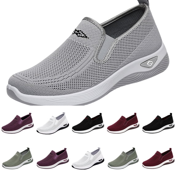 Nestiefly Women Walking Shoes Woven Orthopedic Wide Slip On Arch Support Sneakers Walking Non Slip Shoes Gray US-8