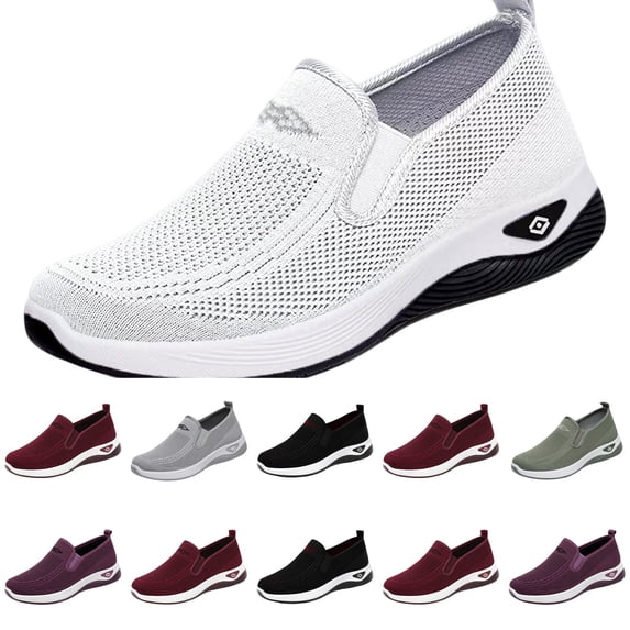 Nestiefly Women Walking Shoes Woven Orthopedic Wide Slip On Arch Support Sneakers Walking Non Slip Shoes White US-10
