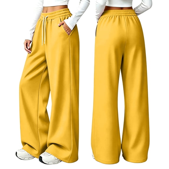 Nestiefly Women’s Barrel Sweatpants Wide Leg Baggy Pants High Waisted Joggers with Drawstring Waist with Pockets 2026 Yellow 2XL