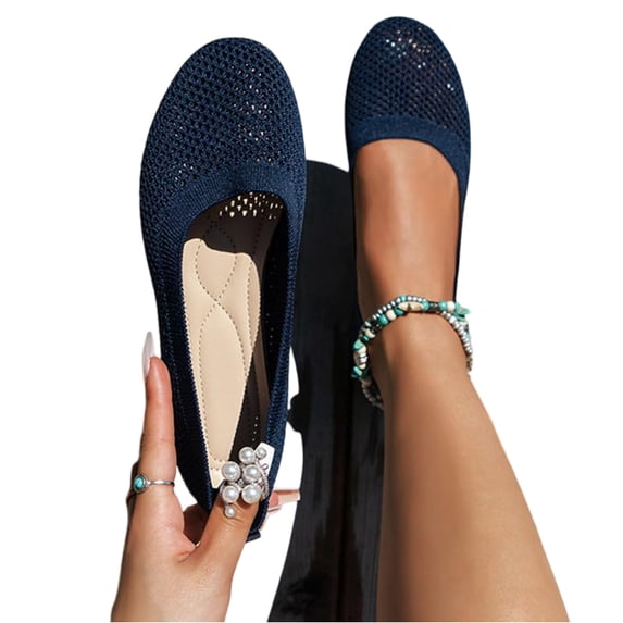 Nestiefly Women's Breathable Mesh Flats Shoes, Soft Loafers Flats, White Slip on Shoes Comfortable Walking Shoes Navy 41