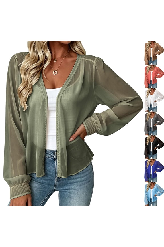 Women's Casual Long Sleeve Chiffon Cardigans Kimonos Open Front See Through Cover Ups Summer Fall Lightweight Tops Pink L