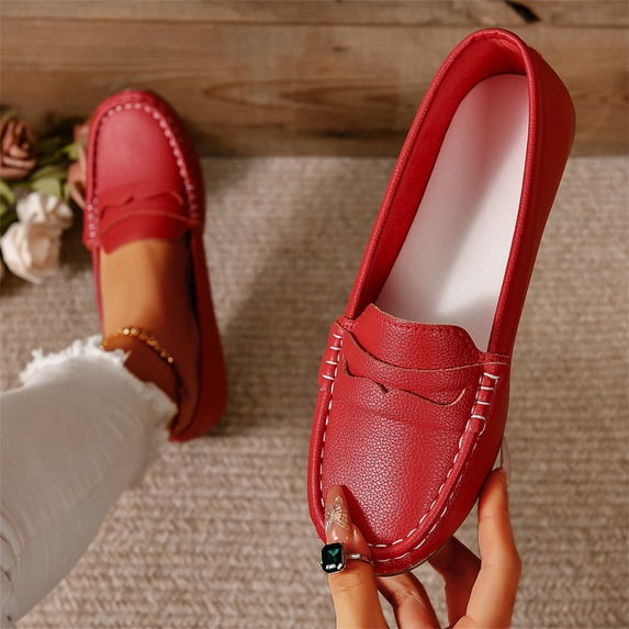 Nestiefly Women's Comfortable & Lightweight Penny Loafers Slip-Ons Business Casual Dress Shoes Work Office Flat Walking Shoes for Women Red 41