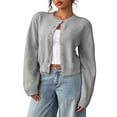thumbnail image 1 of Nestiefly Women's Cropped Cardigan Sweater Lightweight Soft Knit Long Sleeve Crew Neck Button Down Clothes Spring Fall Gray S, 1 of 5