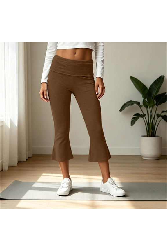 Women's Flare Capri Leggings Fold Over High Waisted Bootcut Yoga Pants Slim Fit Soft Capris Workout Lounge Legging 2026 Brown S