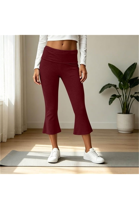 Women's Flare Capri Leggings Fold Over High Waisted Bootcut Yoga Pants Slim Fit Soft Capris Workout Lounge Legging 2026 Wine S