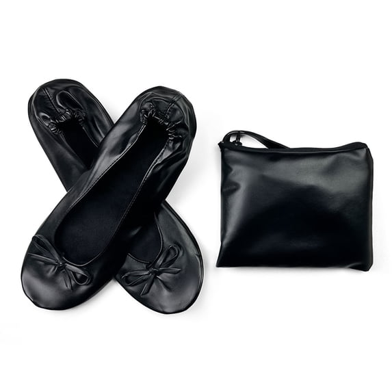 Nestiefly Women's Foldable Ballet Flats Bow Design Pointed Toe Fashion Versatile Fit for Wedding, Office, Travel Black 36