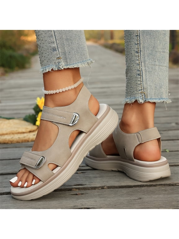 Women's Orthopedic Sandals Comfortable Walking Soft Cushion Sandal Arch Support Shoes Wide Open Toe Shoes Gray 42
