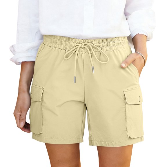 Nestiefly Women's Shorts Hiking Cargo Quick Dry Golf Active Athletic Shorts 7" Lightweight Summer with Pockets Beige L