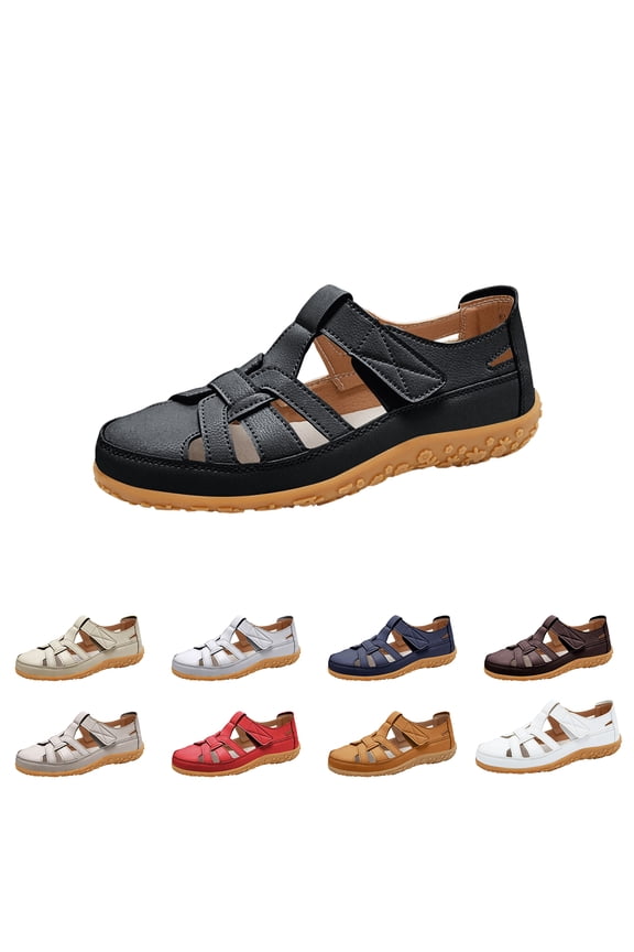 Women's Summer Leather Fisherman Sandals,Comfort Closed Toe Hollow Arch Support Adjustable Beach Flat Walking Shoes Beige 41