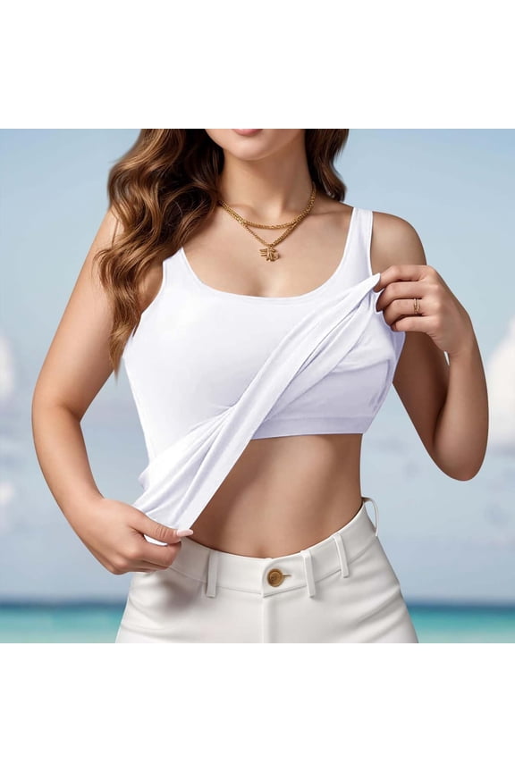Women's Tank Tops with Built-in Bra Adjustable Spaghetti Strap Padded Shelf Camisole Cotton Layering Undershirts Beige 3XL