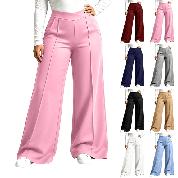 Nestiefly Women's Wide Leg Pants Plus Size High Waist Yoga Pants Lightweight Workout Loung Gym Running Trousers Pink 4XL