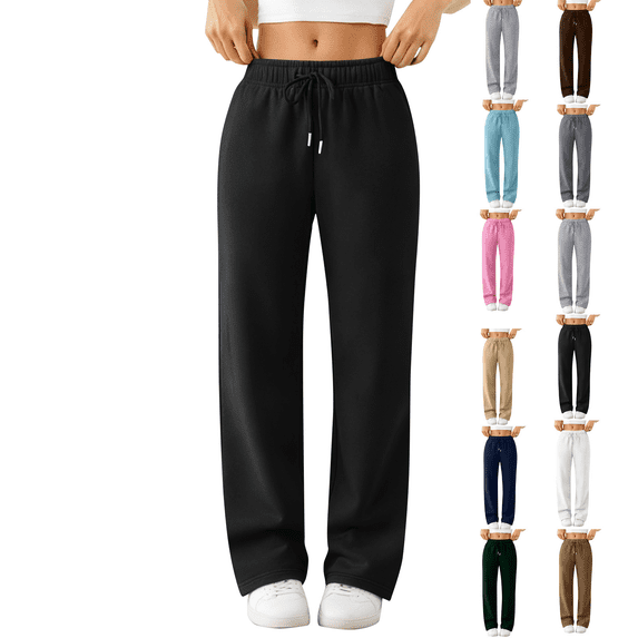 Nestiefly Women's Wide Leg Sweatpants Baggy Winter High Waisted pants | Soft, Yoga Pants, Gym Sports, Loose Fit, Comfortable Joggers 2026 Black L
