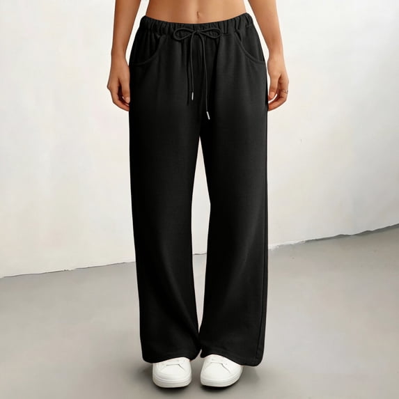 Nestiefly Women's Wide Leg Sweatpants Y2K Elastic Low Rise Drawstring Sweat Pants Trendy Casual Lounge Baggy Pants with Pockets 2026 Black XL
