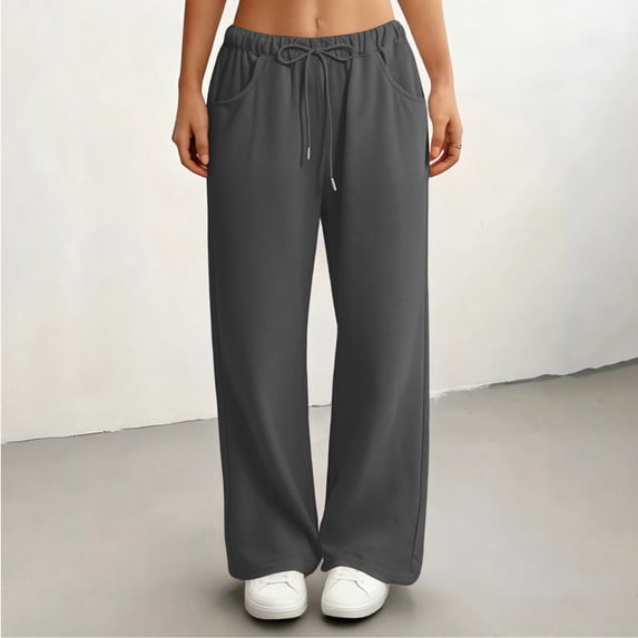 Nestiefly Women's Wide Leg Sweatpants Y2K Elastic Low Rise Drawstring Sweat Pants Trendy Casual Lounge Baggy Pants with Pockets 2026 Dark Gray M