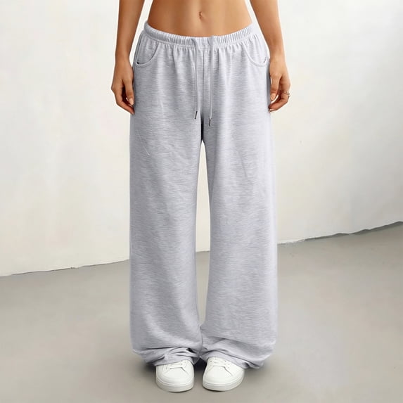 Nestiefly Women's Wide Leg Sweatpants Y2K Elastic Low Rise Drawstring Sweat Pants Trendy Casual Lounge Baggy Pants with Pockets 2026 Gray S