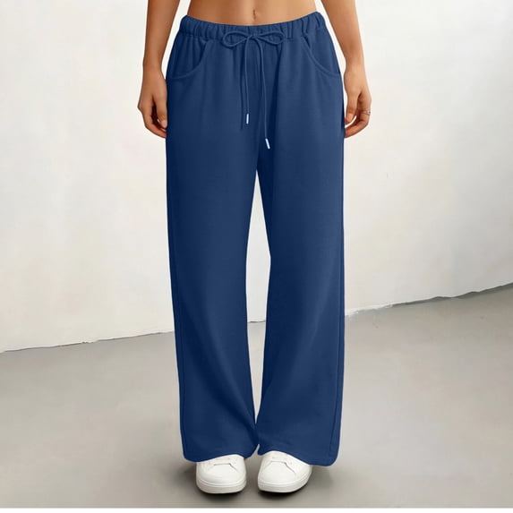 Nestiefly Women's Wide Leg Sweatpants Y2K Elastic Low Rise Drawstring Sweat Pants Trendy Casual Lounge Baggy Pants with Pockets 2026 Navy L