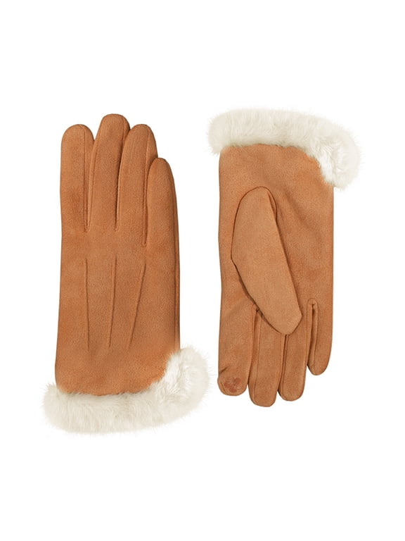 Women’s Winter Warm Thermal Faux Cuff Suede Gloves for Ladies Cold Weather 2026 Camel