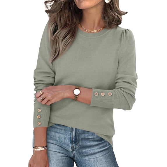 Nestiefly Womens 2026 Fall Sweaters Long Sleeve Tops Classic Crew Neck Pullover Sweaters Loose Dressy Casual Basic Clothes Light Gray L
