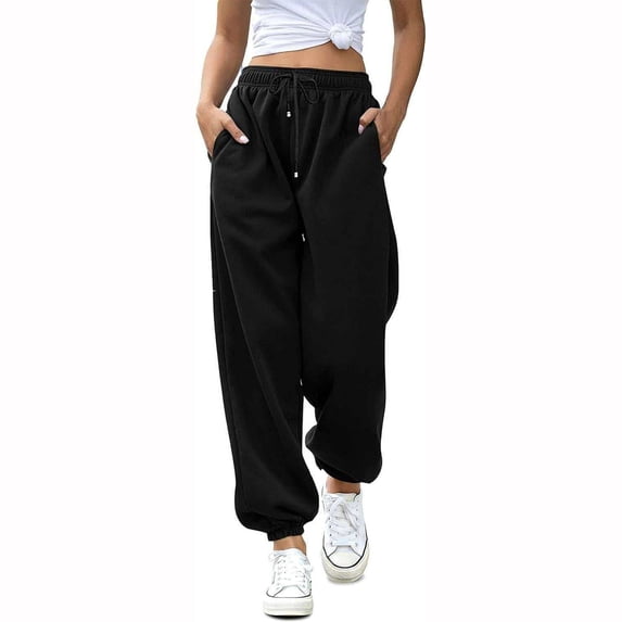 Nestiefly Womens Balloon Pants Baggy Sweatpants Wide Leg Elastic Waist Trousers Athletic Casual Workout Lounge Joggers 2026 Black S