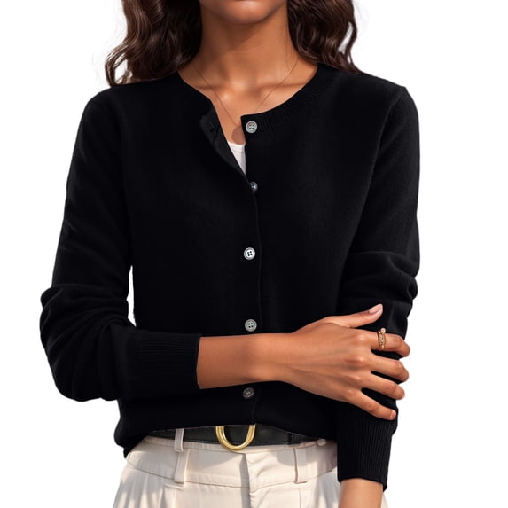 Nestiefly Womens Button Down Cardigan Sweaters Lightweight Long Sleeve Crew Neck Summer Knit Open Front Tops Black XL