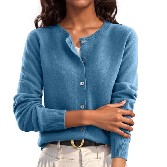 Nestiefly Womens Button Down Cardigan Sweaters Lightweight Long Sleeve Crew Neck Summer Knit Open Front Tops Blue 2XL