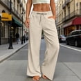 thumbnail image 1 of Nestiefly Womens Casual Linen Wide Leg Pants Flowy Drawstring High Waist Palazzo Beach Vacation Trousers Beige M, 1 of 7