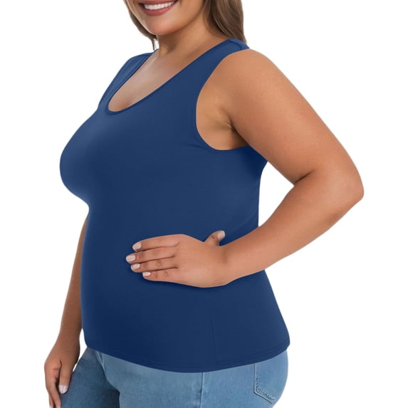 Nestiefly Womens Cut Out Plus Size Tank Tops with Built in Bra Wide Strap Camisole Summer Basic Udershirts Tank Basic Cami Tops Blue XL