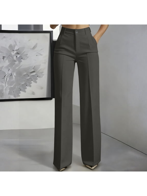 Womens Dress Pants Business Casual Work Pants Women High Waist Stretchy Trousers Pull On Office Slacks with Pockets Dark Gray XL