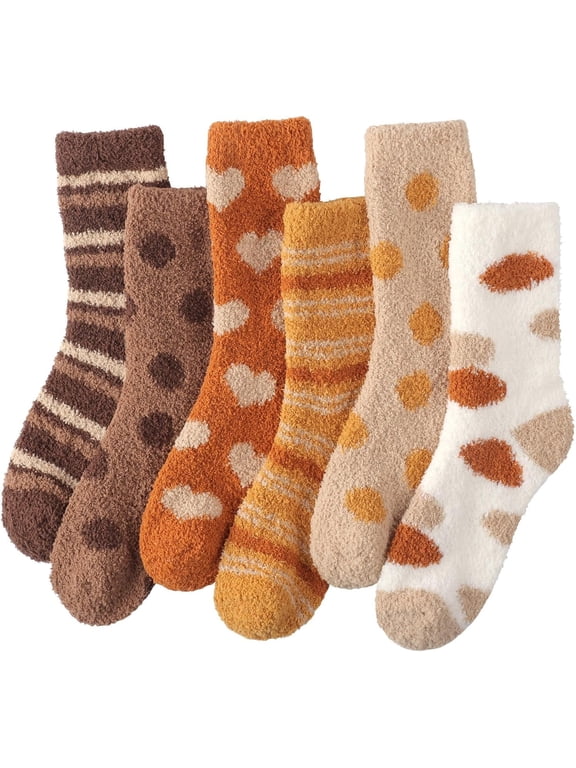 Womens Fluffy Fuzzy Socks 6 Pairs, Fall Cozy Home Slipper Socks | Soft Thick, Warm Winter Sleeping Socks, Gifts for Women Cold Weather Gray