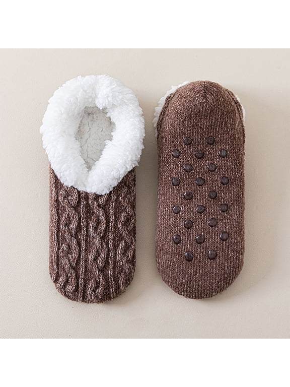 Womens Fuzzy Slippers Non Slip Slipper Socks | Soft Sole, Gripper Dots, Indoor Lounge Comfort Coffee