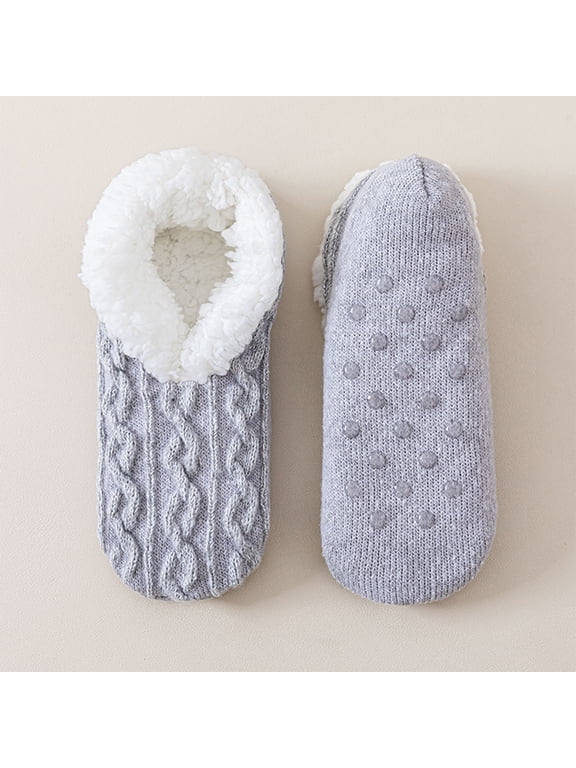 Womens Fuzzy Slippers Non Slip Slipper Socks | Soft Sole, Gripper Dots, Indoor Lounge Comfort Light Gray