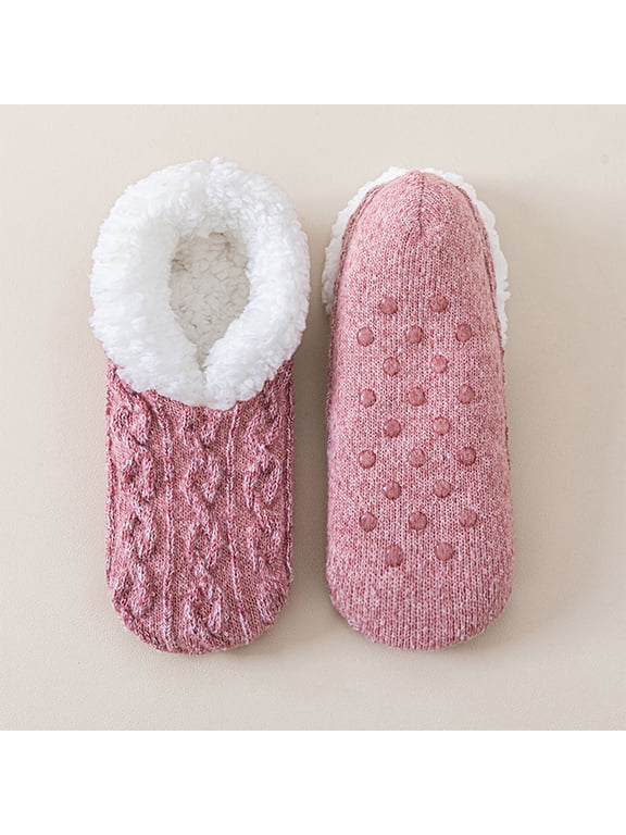 Womens Fuzzy Slippers Non Slip Slipper Socks | Soft Sole, Gripper Dots, Indoor Lounge Comfort Pink