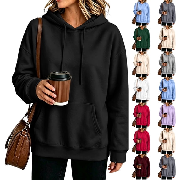 Nestiefly Womens Hoodie Sweatshirt Oversized Lightweight Loose Long Sleeve Pullover Hooded Sweatshirt With Pockets Black M