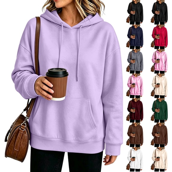 Nestiefly Womens Hoodie Sweatshirt Oversized Lightweight Loose Long Sleeve Pullover Hooded Sweatshirt With Pockets Light Purple L