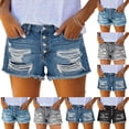 thumbnail image 1 of Nestiefly Womens Jean Shorts Mid Rise Button Waist Ripped Denim Short Summer Casual Fashion Stretchy Jeans with Pockets 2026 Gray 2XL, 1 of 6