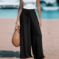 thumbnail image 1 of Nestiefly Womens Linen Wide Leg Pants, High Waisted Flowy Palazzo with Pockets Summer Drawstring Trousers Beach Travel Work Black S, 1 of 6