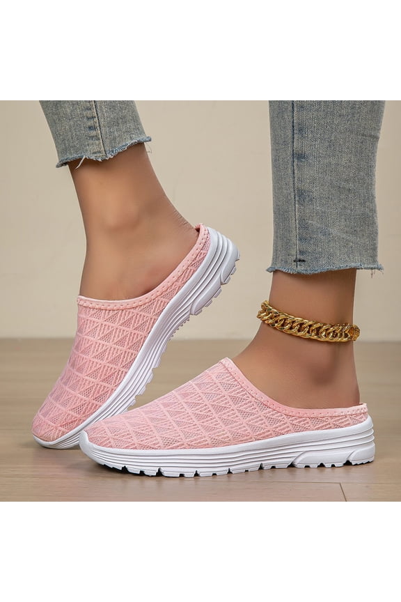 Womens Mesh Mules Slip on Orthopedic Clogs Summer Beach Slippers Breathable Comfortable Flats Lightweight Closed Toe Sandals Walking Shoes Soft Sole Non Slip Pink 42