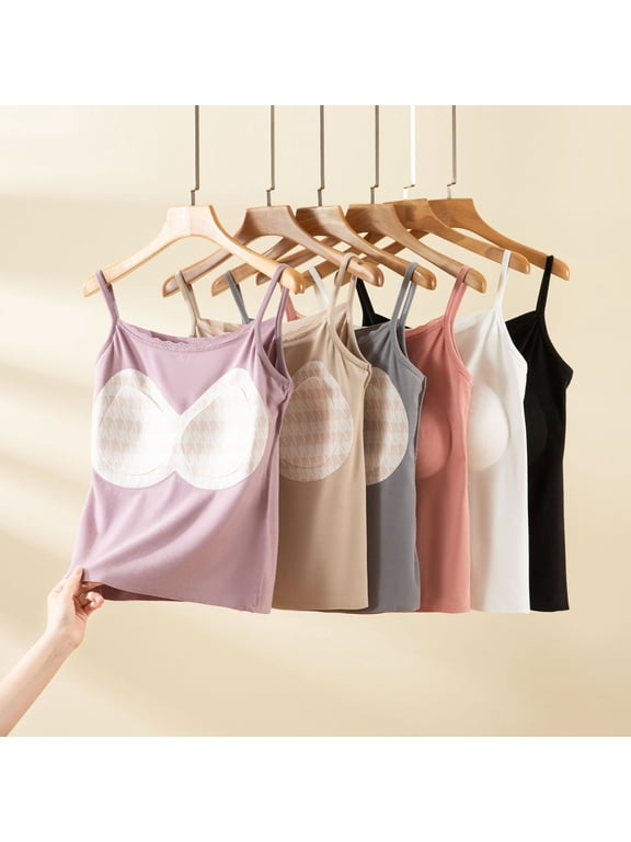 Womens Padded Cami Tank Tops Double Lined Spaghetti Strap Built in Bra Shirts Slim Fitted Basic Summer Cloth 2026 White XL