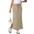 thumbnail image 1 of Nestiefly Womens Side Slit Maxi Skirts Elastic High Waisted Drawstring Casual Long Sweat Skirts, 1 of 7